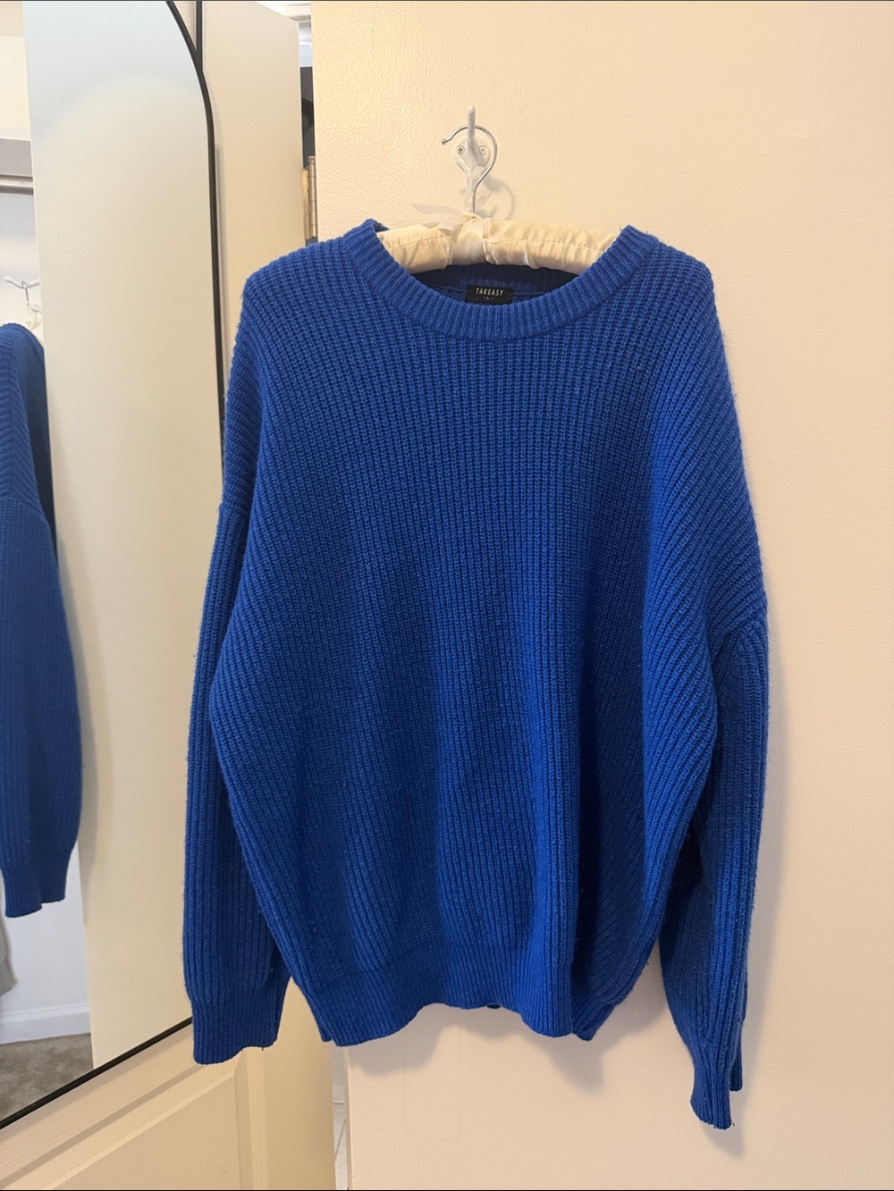 Takeout Men's Electric Blue Ribbed Crewneck Sweater